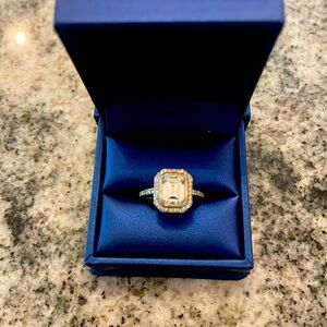 Beautiful emerald cut halo moissanite engagement ring